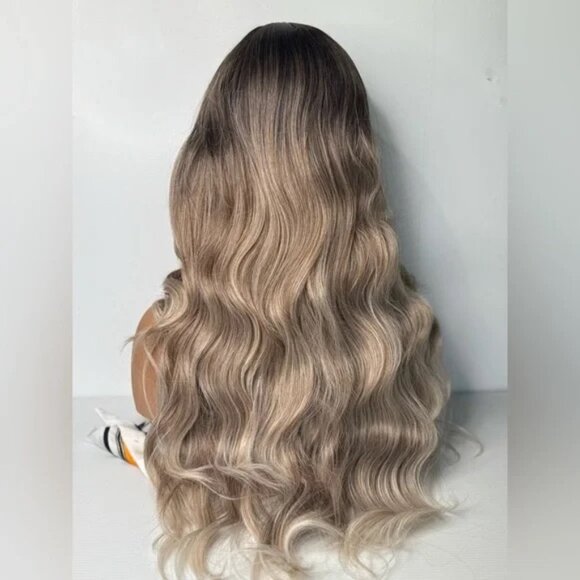 Soft Waves Ombre Wig – Brown Roots & Natural Ash Blonde Highlights 28 In - Picture 6 of 7